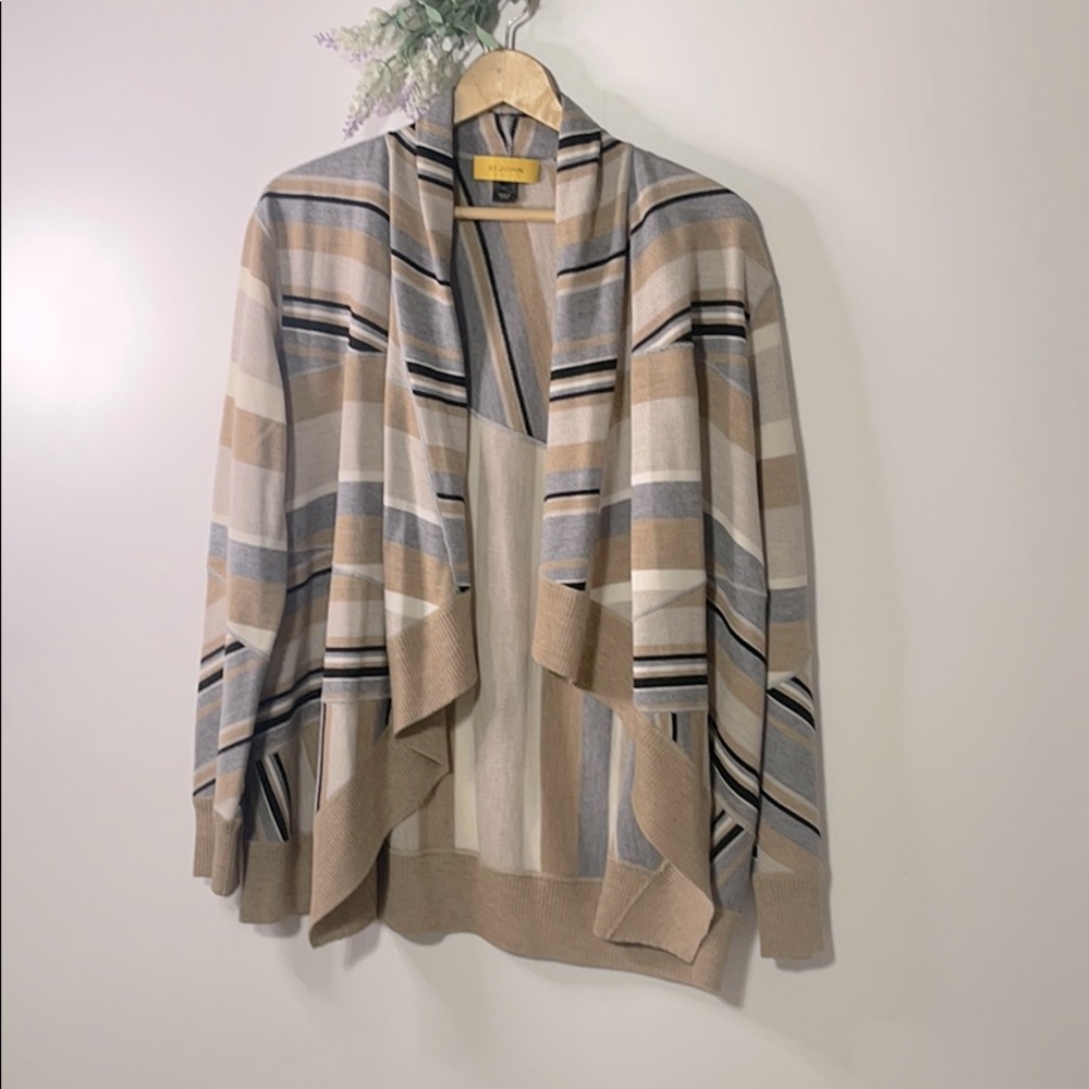 ST. JOHN 100%Wool Striped Open Front Cardigan/Wrap - Picture 4 of 9